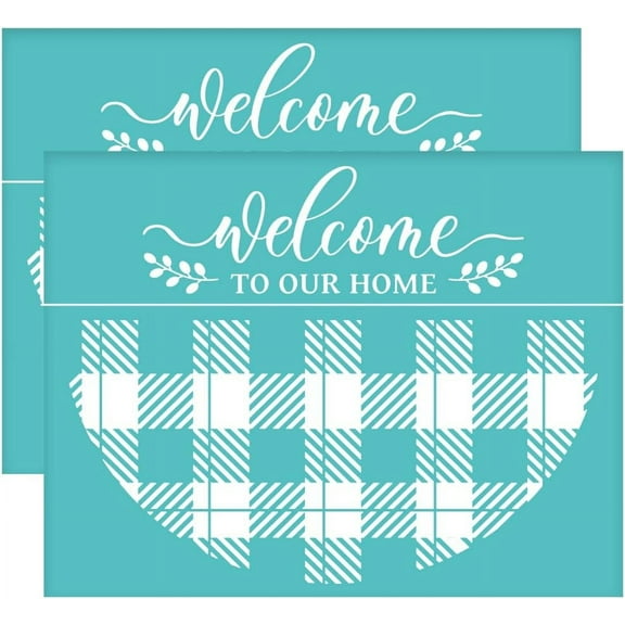 2pcs 11x8.6 inch Silk Screen Printing Stencils - Plaid Leaves Welcome Stencils - Self-Adhesive Reusable Mesh Transfer