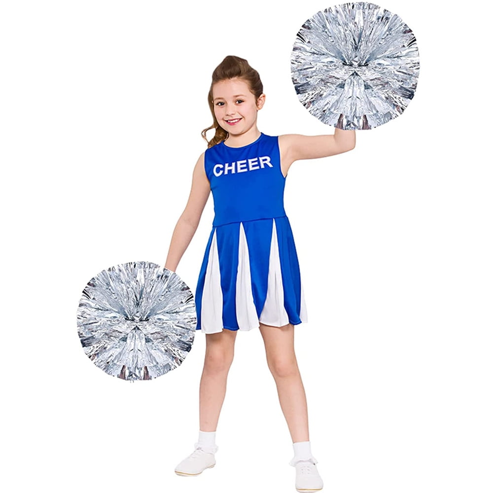Cheerleading Pom Poms（Red）, 2pcs Blue Metallic Foil Pompoms