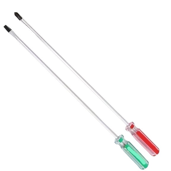 2pcs 12-Inch Extended Flat Head Screwdriver Set - Colorful Handles for Precision Work