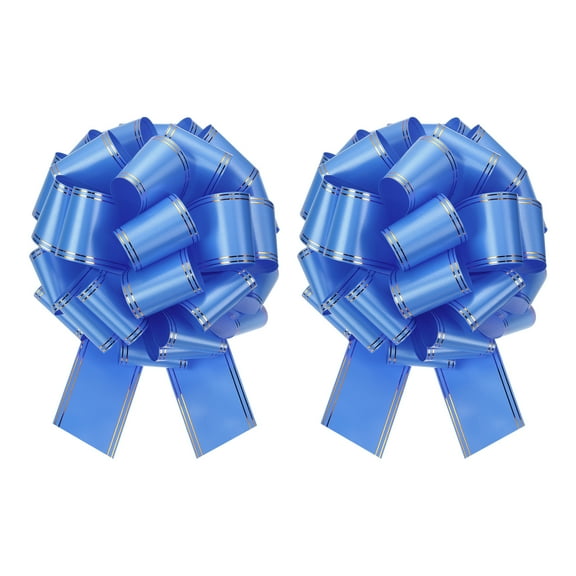 2pcs 12 Inch Giant Large Pull Bow Big Metallic Car Bows Ribbon with Gold Edge for Gift Christmas, Blue