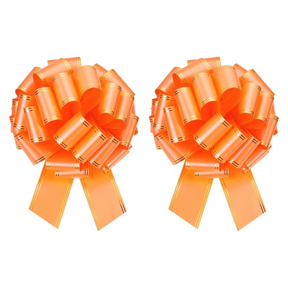 2pcs 12 Inch Giant Large Pull Bow Big Metallic Car Bows Ribbon with Gold Edge for Gift Christmas, Orange