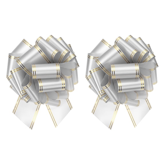 2pcs 12 Inch Giant Large Pull Bow Big Metallic Car Bows Ribbon with Gold Edge for Gift Christmas, Silver