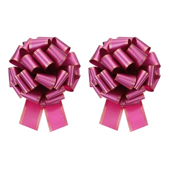 2pcs 12 Inch Giant Large Pull Bow Big Metallic Car Bows Ribbon with Gold Edge for Gift Christmas, Wine Red