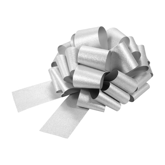 2pcs 12 Inch Large Pull Bow Glitter Gift Wrapping Big Pull Bows Ribbon Silver for Wedding Baskets Presents Christmas Party