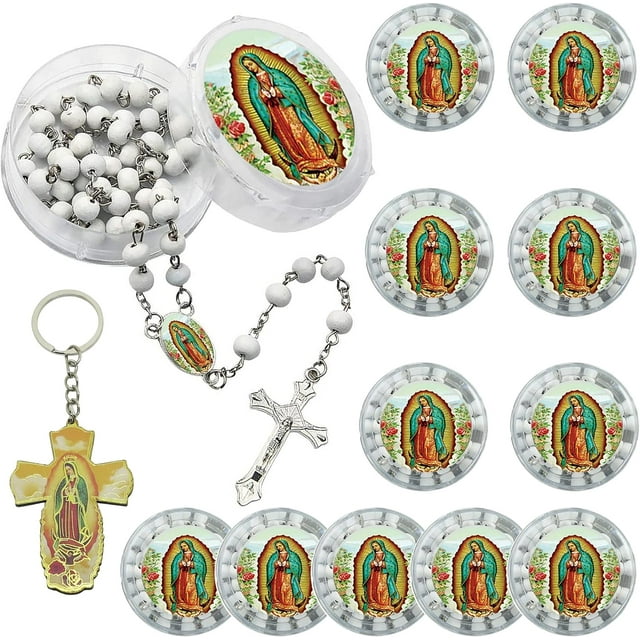 2pcs 12 Our Lady of Guadalupe White Bead Scented Rosaries for Baptism ...