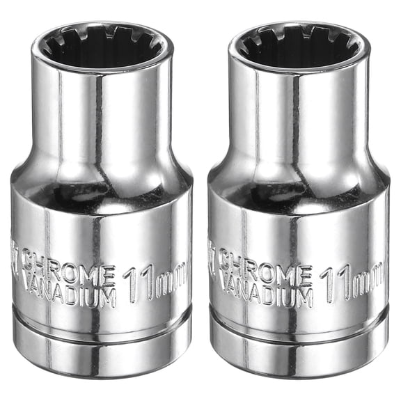 2pcs 12 Point Socket 1/2" Drive by 11mm Metric CR-V Steel Shallow Sockets