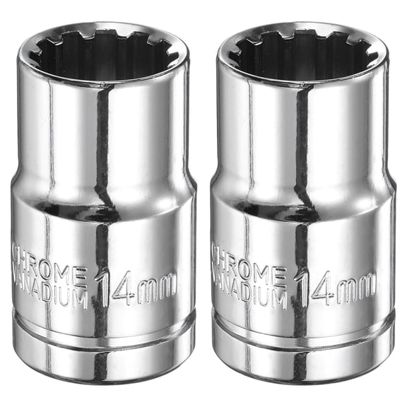 2pcs 12 Point Socket 1/2" Drive by 14mm Metric CR-V Steel Shallow Sockets