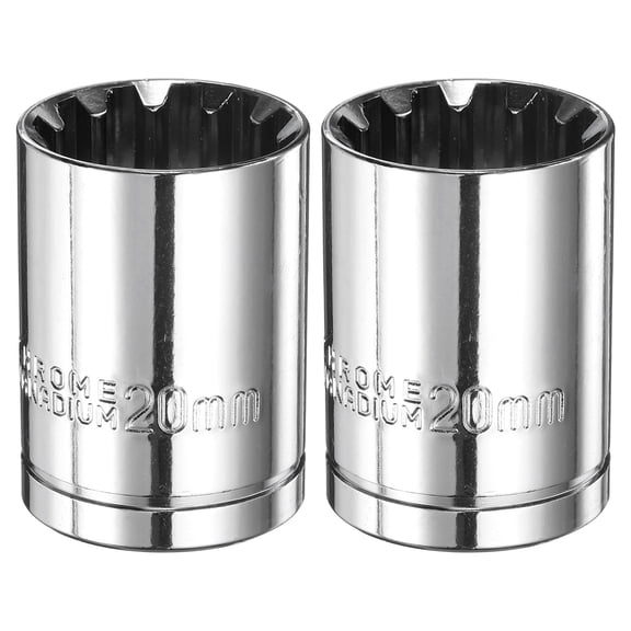 2pcs 12 Point Socket 1/2" Drive by 20mm Metric CR-V Steel Shallow Sockets