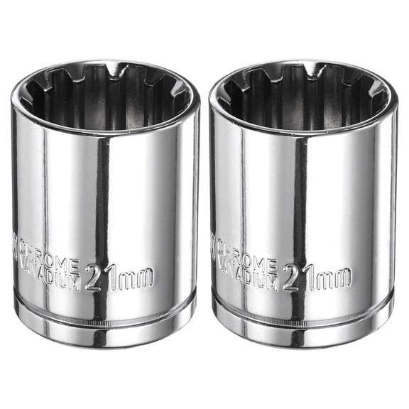 2pcs 12 Point Socket 1/2" Drive by 21mm Metric CR-V Steel Shallow Sockets