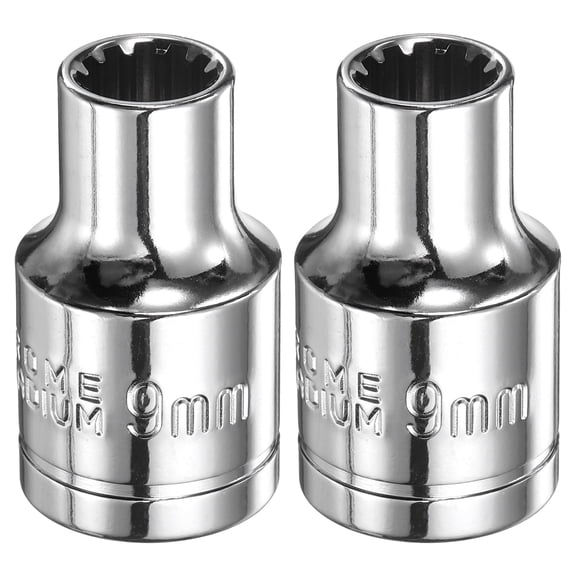 2pcs 12 Point Socket 1/2" Drive by 9mm Metric CR-V Steel Shallow Sockets