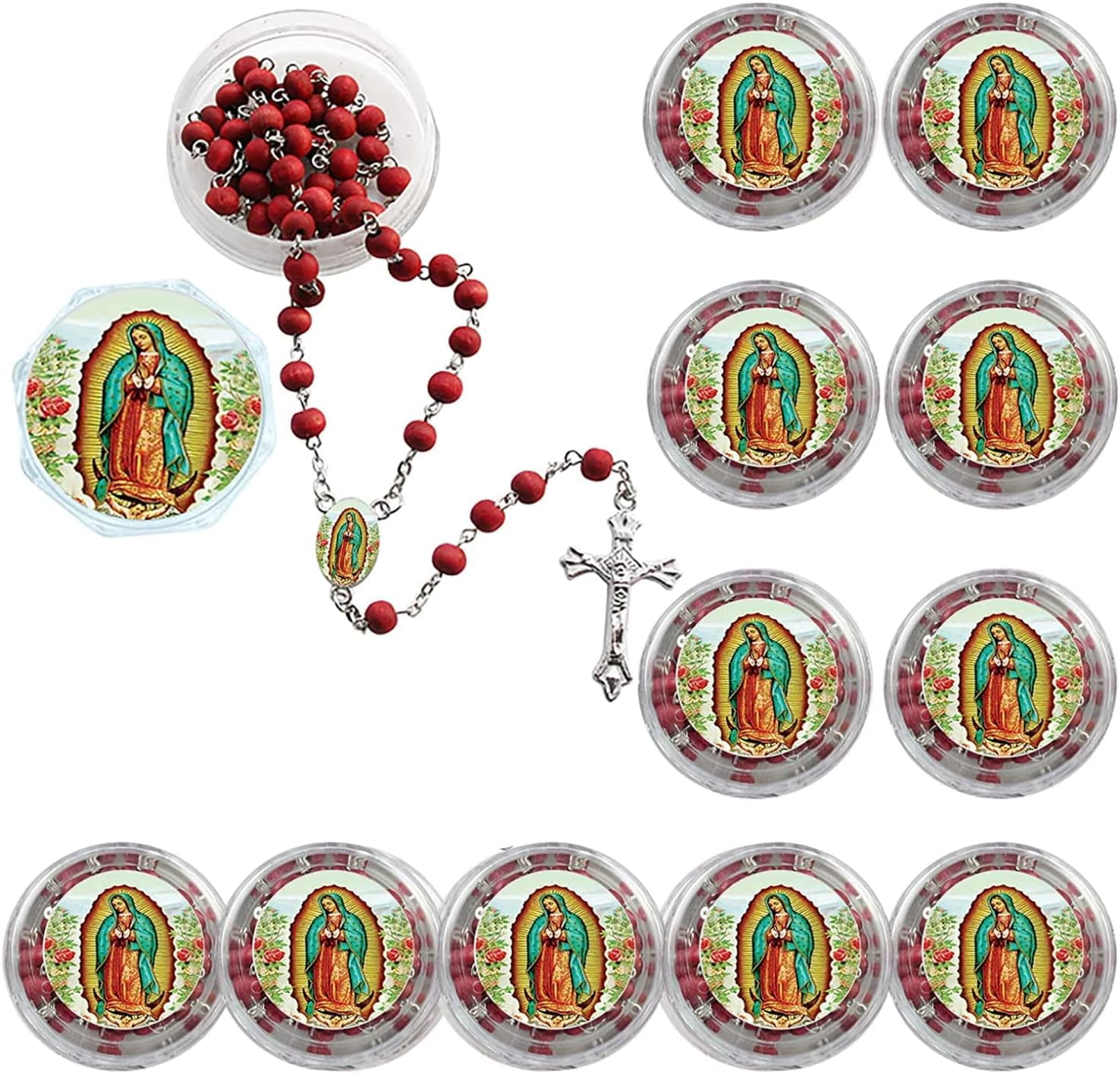 2pcs 12 Virgen De Guadalupe Scented Red Rosary Rosaries for Baptism