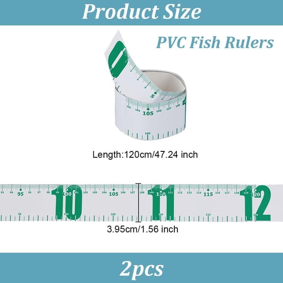 2pcs 120cm/47 Inch Fish Measuring Sticker Ruler Green PVC 3.95cm/1.6 Inch Wide Waterproof Double Scale Easy to Use Versatile for Fishing Boats Kayaks Reefer Rulers