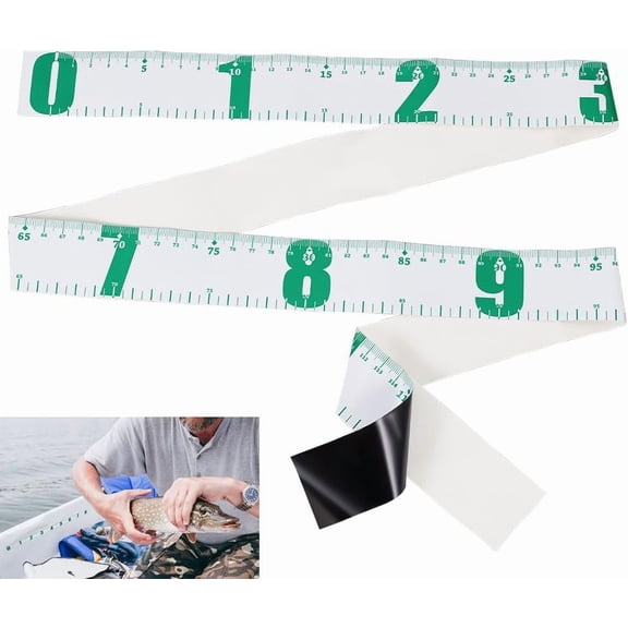 2pcs 120cm/47 Inch Fish Measuring Sticker Ruler Green PVC 3.95cm/1.6 Inch Wide Waterproof Double Scale Easy to Use Versatile