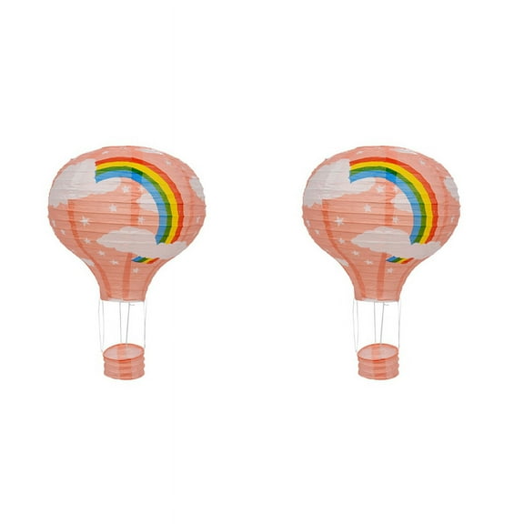 2pcs 12Inch Hot Air Balloon Paper Lantern Lampshade Ceiling Light Wedding Decor, Pink Rainbow