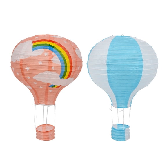 2pcs 12Inch Hot Air Balloon Paper Lantern Lampshade Ceiling Light Wedding Party Decor - Blue & Pink Rainbow,2 * hot air ballon