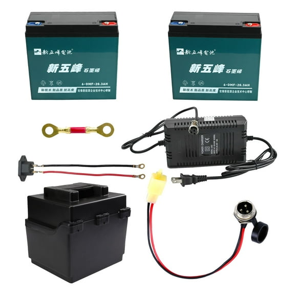 2pcs 12V 20AH Sealed Lead Acid Battery with Nut & Bolt Connector Rechargeable Replacement Battery 6DZM20 with 24V Ch for Electric Scooter E Bike Go Kart ATV Quad Buggy Golf Cart