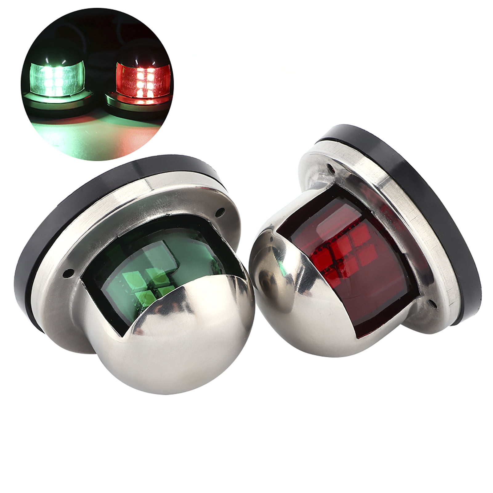 2pcs 12V Red Green LED Navigation Lights Stainless Steel Sailing Lamp