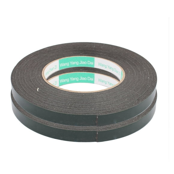 2pcs 12mm x 1mm Black Dual Sided Self Adhesive Sponge Foam Tape 10M Length