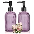 thumbnail image 1 of 2pcs 13.5 oz Glass Soap Dispenser, Hand Press Hand Sanitizer Dispenser Bottle, Skin Care Body Wash Storage Bottle, Reusable, Purple, 1 of 13