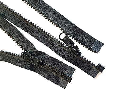 2pcs 145 Inches - 250 Inches Vislon YKK #5 Molded Plastic Zippers Separating Tent in-Outside Reversible Slide Color Black Made in USA (150 Inches)