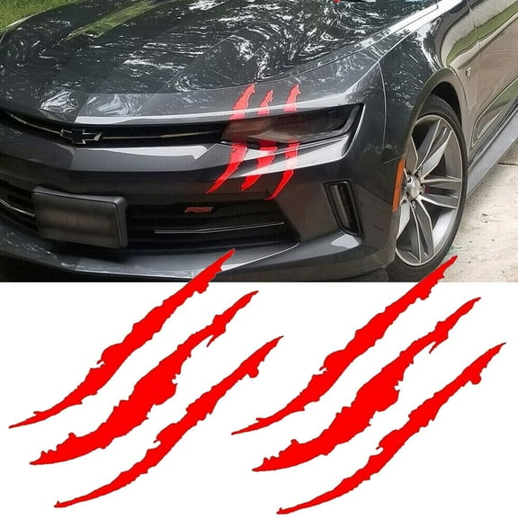 2pcs 15'' Red Beast Scratch Claw Headlight Side Door Fender Vinyl Decal Stickers