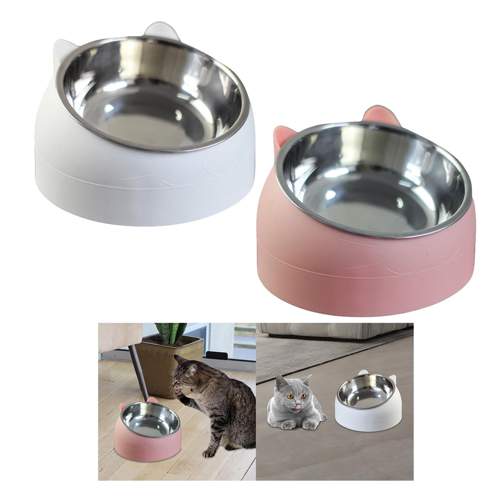 2pcs 15 degree Raised Puppy Kitten Cat Dog Bowls Container Tilted Elevated Water Feeder Non Slip Small Dogs Cats Drinking Pet Feeder Pink White