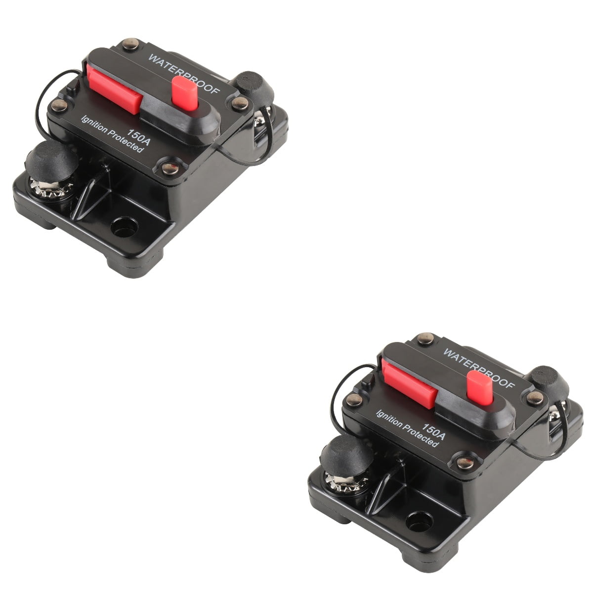2pcs 150A Waterproof High Amp Manual Reset Dual Circuit Breaker with (Black)