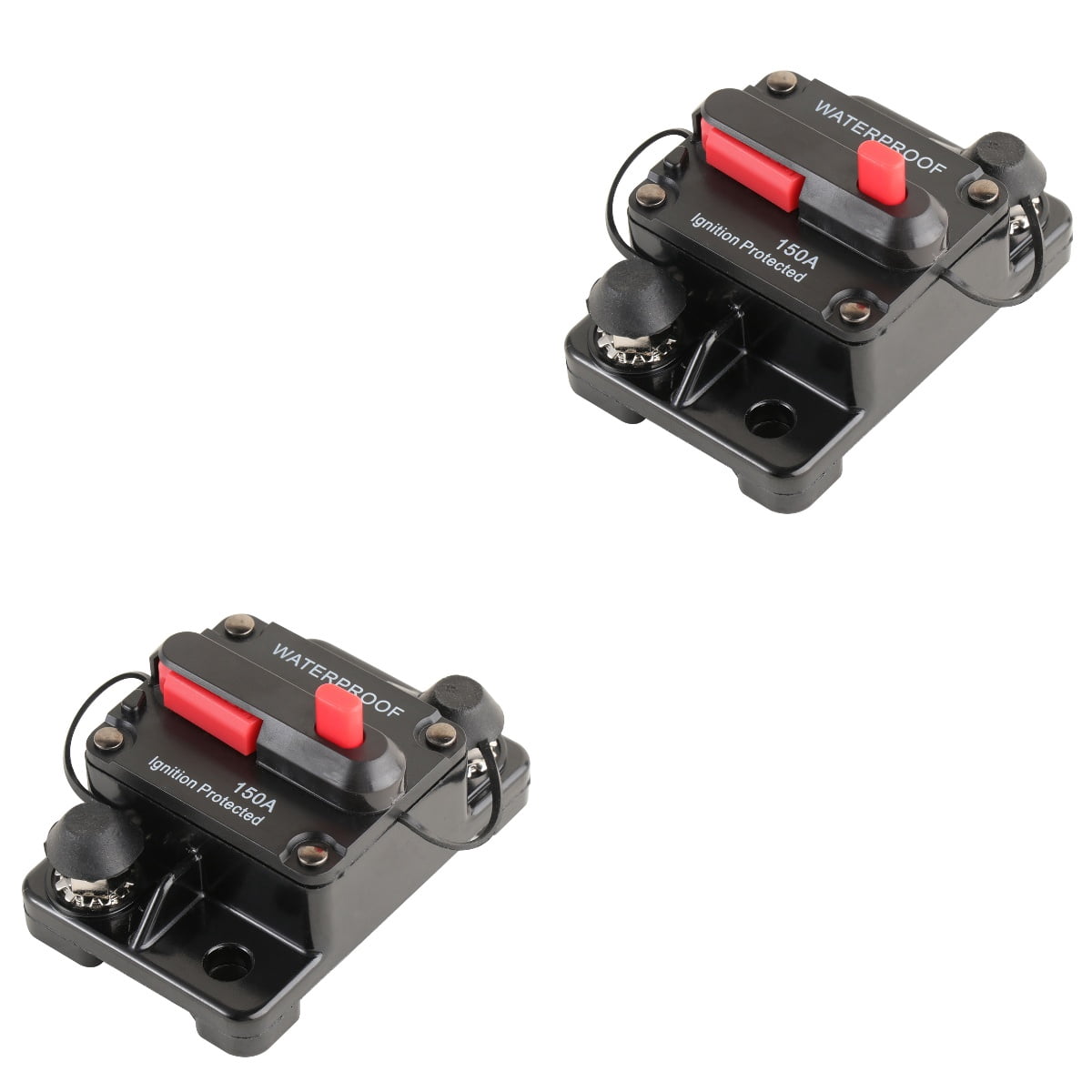 2pcs 150A Waterproof High Amp Manual Reset Dual Circuit Breaker with (Black)