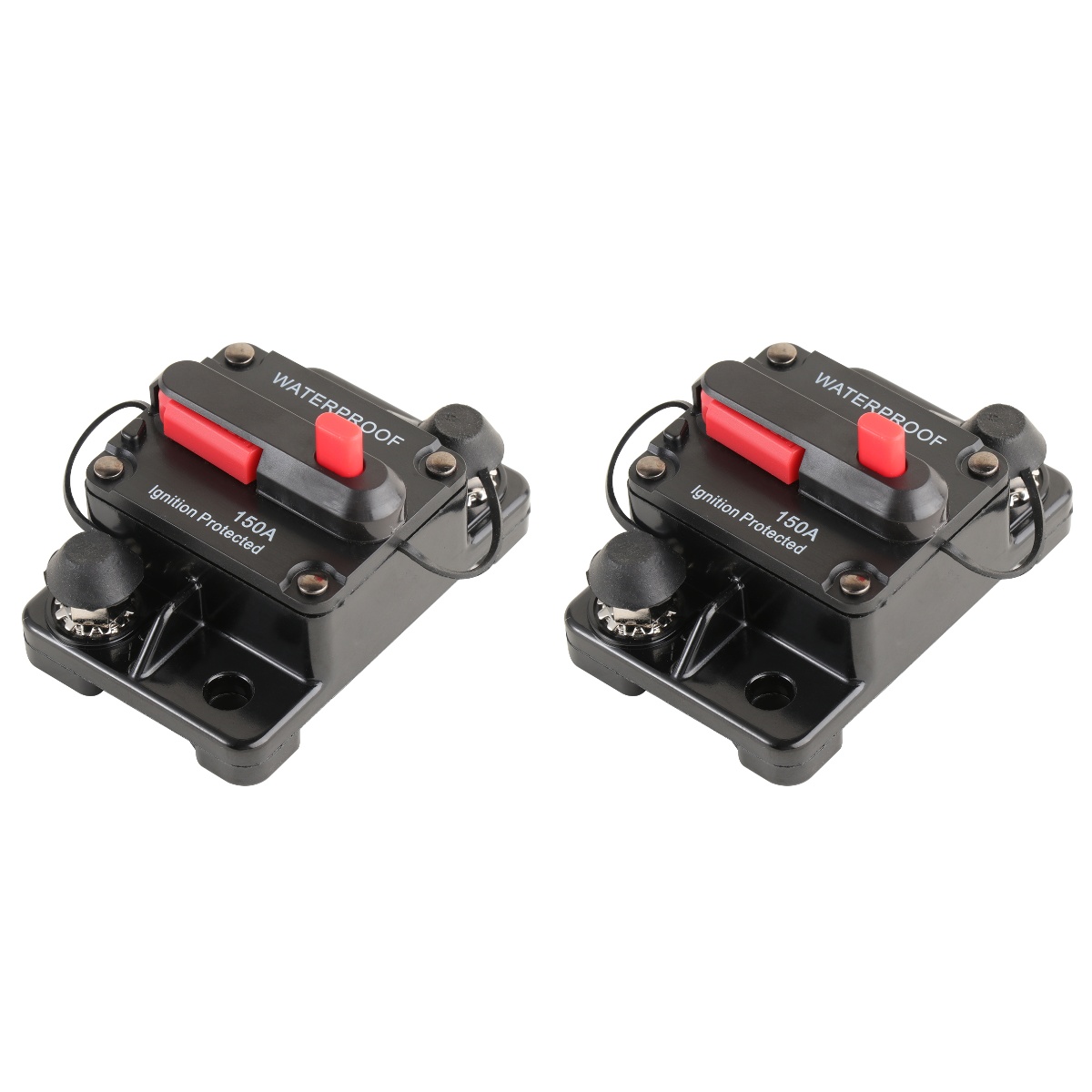 2pcs 150A Waterproof High Amp Manual Reset Dual Circuit Breaker with (Black)
