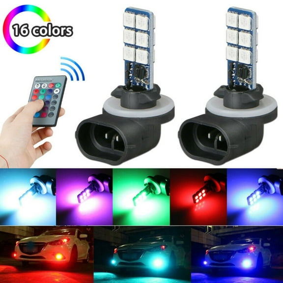 2pcs 16-Color 881 5050 RGB LED 12SMD Car Headlight Fog Light Lamp Bulb + Remote
