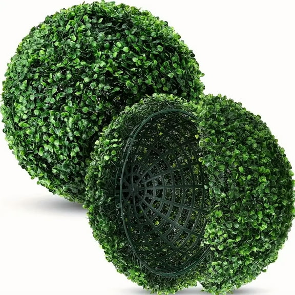 2 PCS 16'' Artificial Boxwood Topiary Balls UV Protected Indoor Outdoor Green Boxwood Balls Leaves UV Protection Faux Evergreen Plants Outside Decor For Porch Garden Backyard