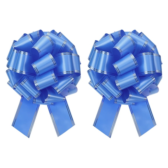 2pcs 16 Inch Giant Large Pull Bow Big Metallic Car Bows Ribbon with Gold Edge for Gift Christmas, Blue