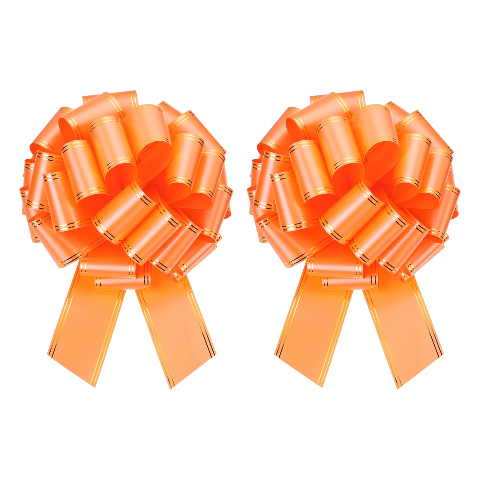 2pcs 16 Inch Giant Large Pull Bow Big Metallic Car Bows Ribbon with Gold Edge for Gift Christmas, Orange