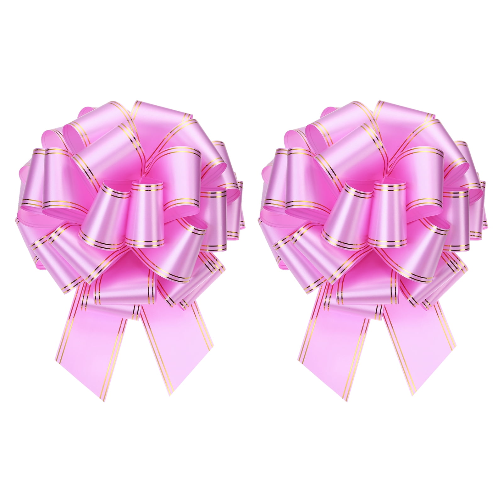 2pcs 16 Inch Giant Large Pull Bow Big Metallic Car Bows Ribbon with Gold Edge for Gift Christmas, Pink