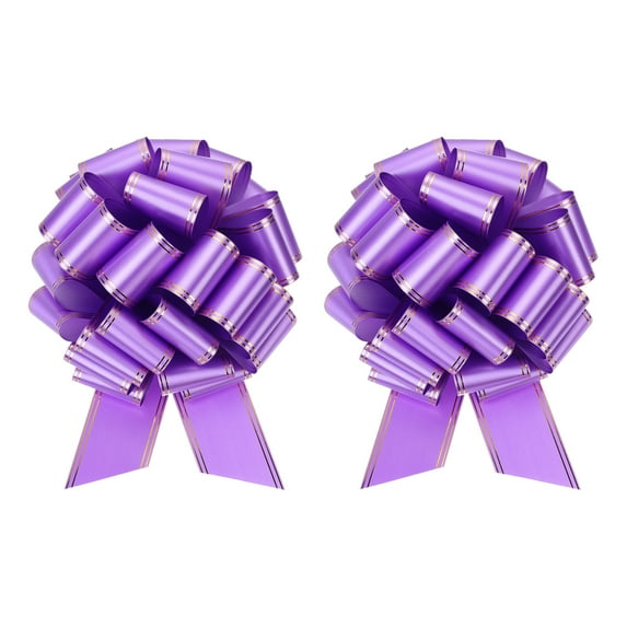 2pcs 16 Inch Giant Large Pull Bow Big Metallic Car Bows Ribbon with Gold Edge for Gift Christmas, Purple