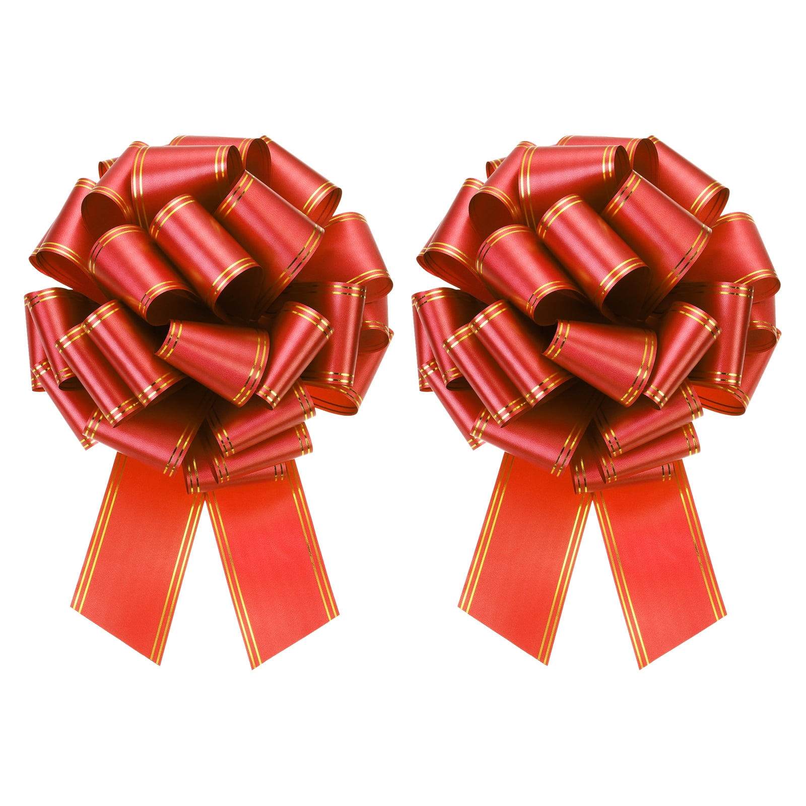 2pcs 16 Inch Giant Large Pull Bow Big Metallic Car Bows Ribbon with Gold Edge for Gift Christmas, Red