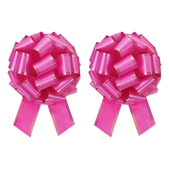 2pcs 16 Inch Giant Large Pull Bow Big Metallic Car Bows Ribbon with Gold Edge for Gift Christmas, Rose Red