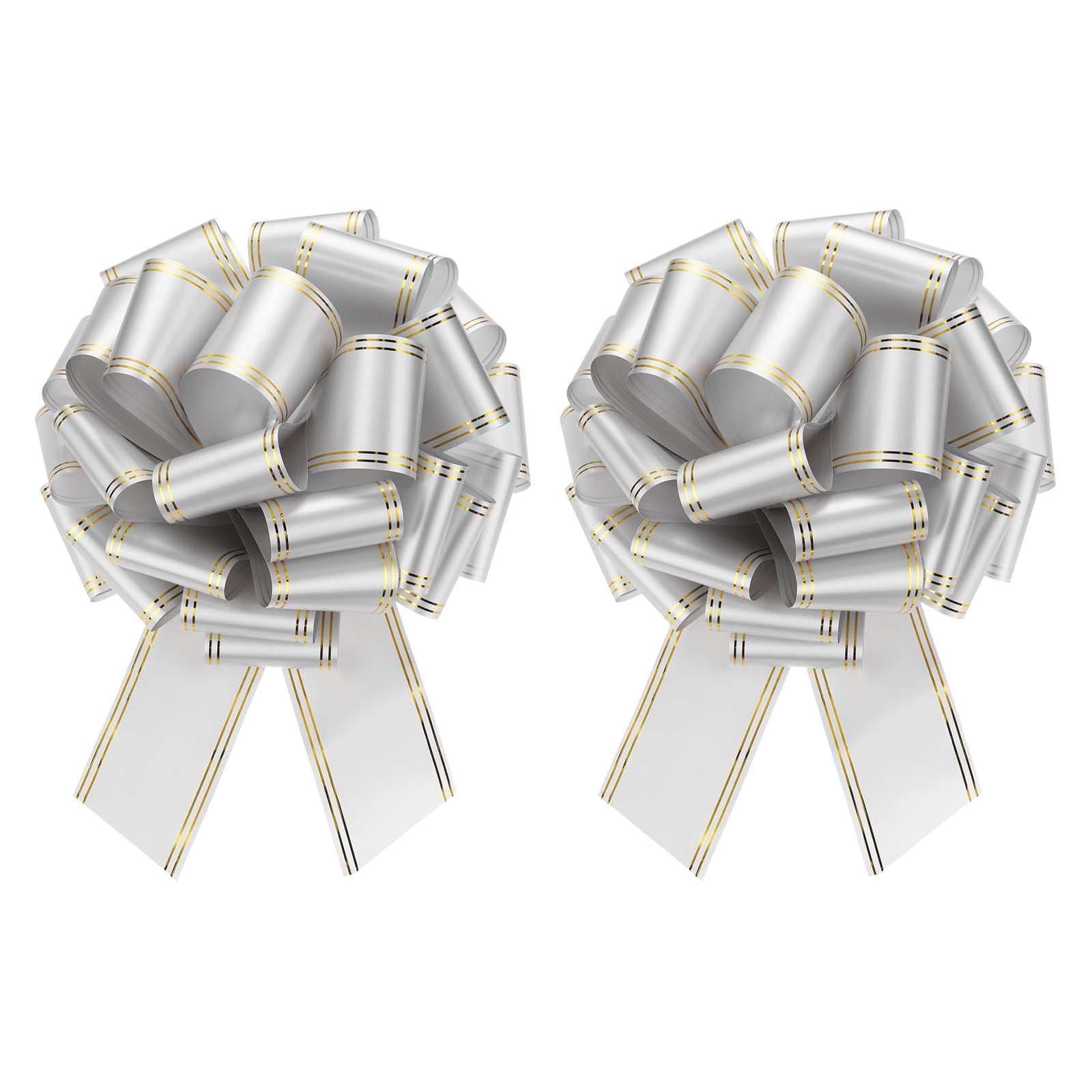 2pcs 16 Inch Giant Large Pull Bow Big Metallic Car Bows Ribbon with Gold Edge for Gift Christmas, Silver