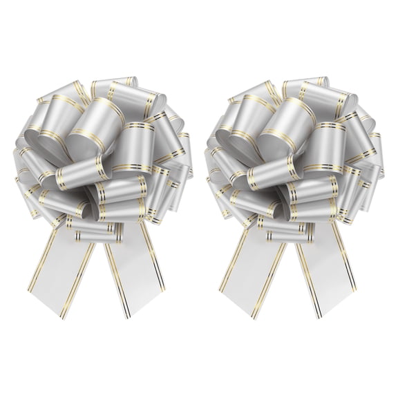 2pcs 16 Inch Giant Large Pull Bow Big Metallic Car Bows Ribbon with Gold Edge for Gift Christmas, Silver