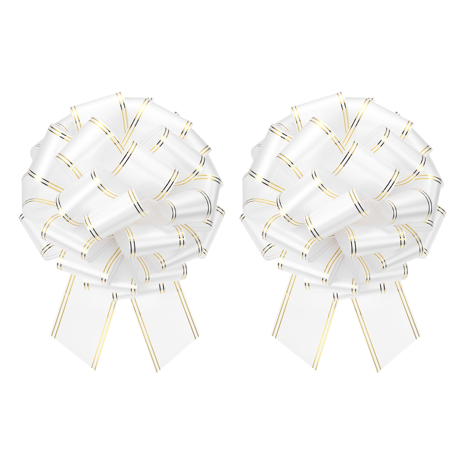 2pcs 16 Inch Giant Large Pull Bow Big Metallic Car Bows Ribbon with Gold Edge for Gift Christmas, White