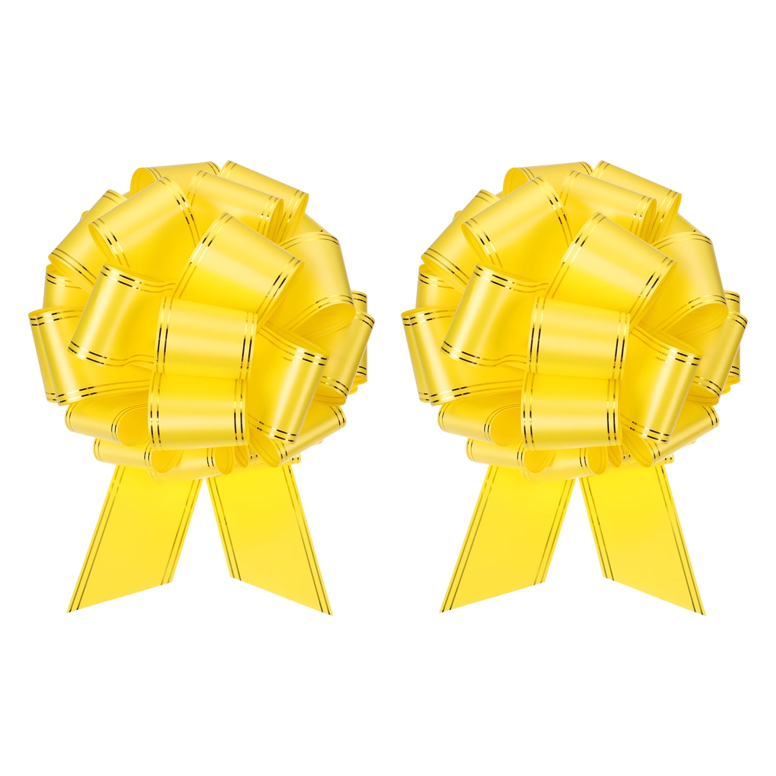 2pcs 16 Inch Giant Large Pull Bow Big Metallic Car Bows Ribbon with Gold Edge for Gift Christmas, Yellow