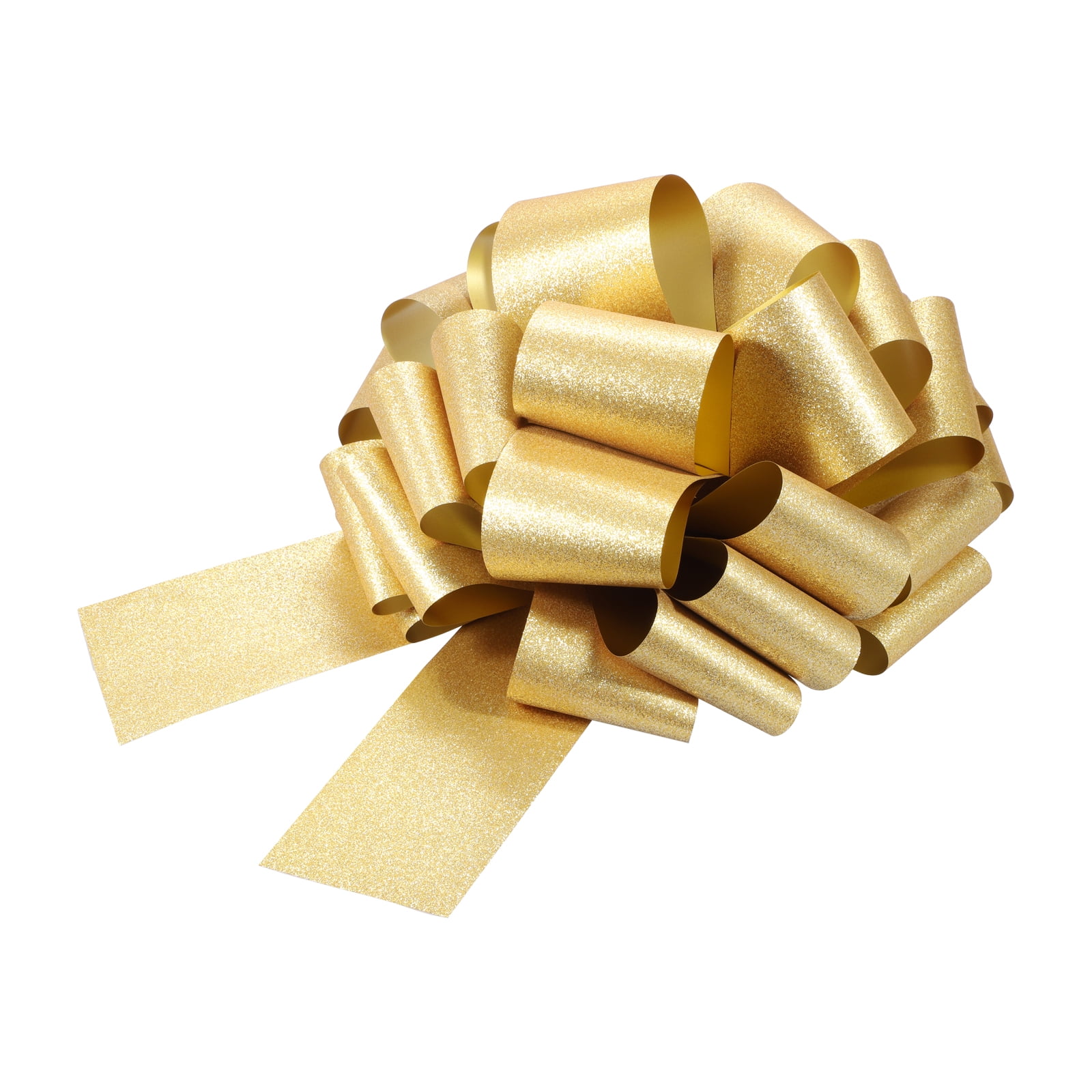 2pcs 16 Inch Large Pull Bow Glitter Gift Wrapping Big Pull Bows Ribbon Yellow for Wedding Baskets Presents Christmas Party