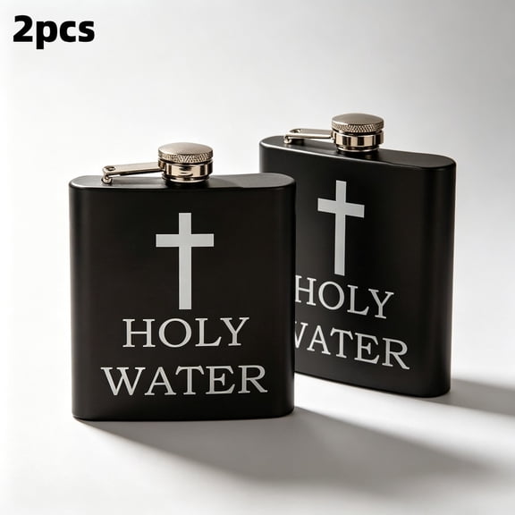 2pcs 168ML Cross Pattern Holy Water Bottle Black Hip Flask Stainless Steel Hip Flask Hip Flask Alcohol Whiskey Hip Flask Screw Cap