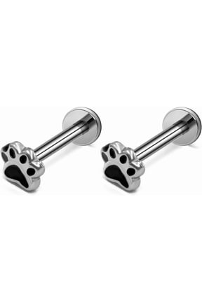 2pcs 16GA ASTM F-136 Black Puppy Paw Ends Labret Monroe Lip Stud Tragus Cartilage Earring Ring Nose Piercing Jewelry Bar Length 6-10mm