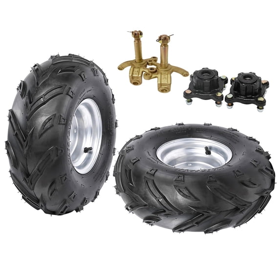 2pcs 16x8-7 ATV Go Kart Tire Tubeless with Rim Assembly 7" Inch Wheel 16x8x7 16x8.00-7 4 Lug 110mm Bolt Pattern for Quad Mini bike Buggy 110cc 125cc Taotao with Front Steering Spindles Hubs