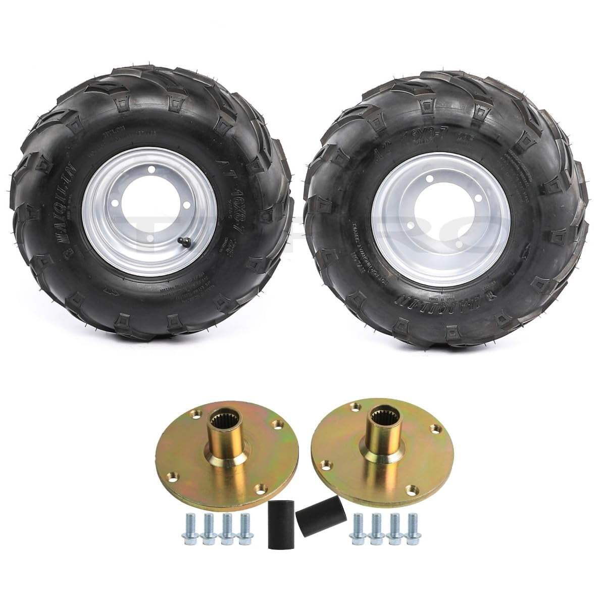 2pcs 16x8-7 ATV Tire and Rim Tubeless 4 Stud 7
