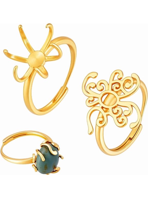 2pcs 18K Gold Plated Ring Base Adjustable Ring Gem Holder Claw Ring Blank Finger Rings Bezel Setting for Gemstone Glass Cabochons Rhinestones Ring Making Fit for 12mm Gems