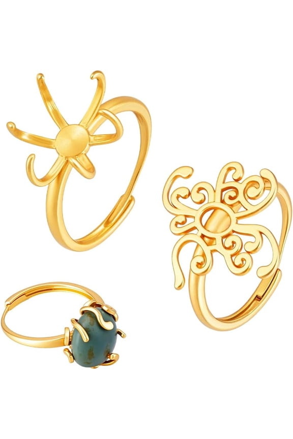 2pcs 18K Gold Plated Ring Base Adjustable Ring Gem Holder Claw Ring Blank Finger Rings Bezel Setting Gemstone Glass Cabochons Rhinestones Ring Making Fit