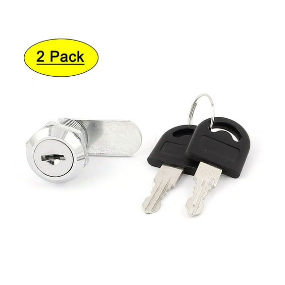 2pcs 18mm Male Thread Cabinet Furniture Cam Lock Drawer Cupboard Silver Tone Keys