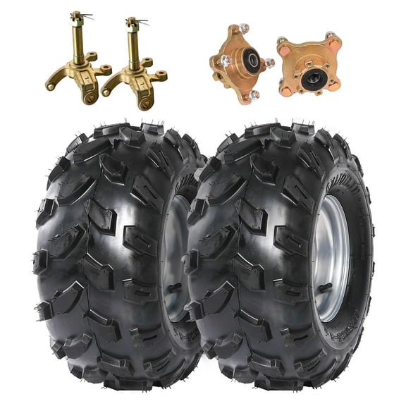 2pcs 18x9.5-8 18x9.50-8 Wheels Tires with Rims 4 Bolt Pattern + Front Steering Spindles Knuckles Wheel Hubs for ATV Quad Go Kart Buggy Golf Cart 4 Wheelers Lawn Mower Turf Tires